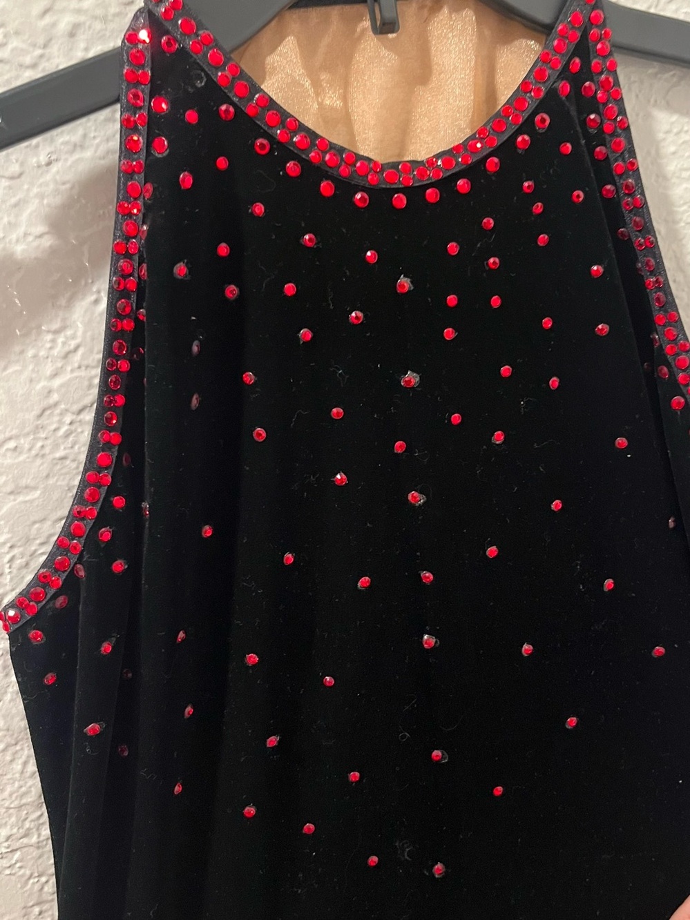 Dance - Custom Made Black Velvet Jumpsuit With Red Embellishment